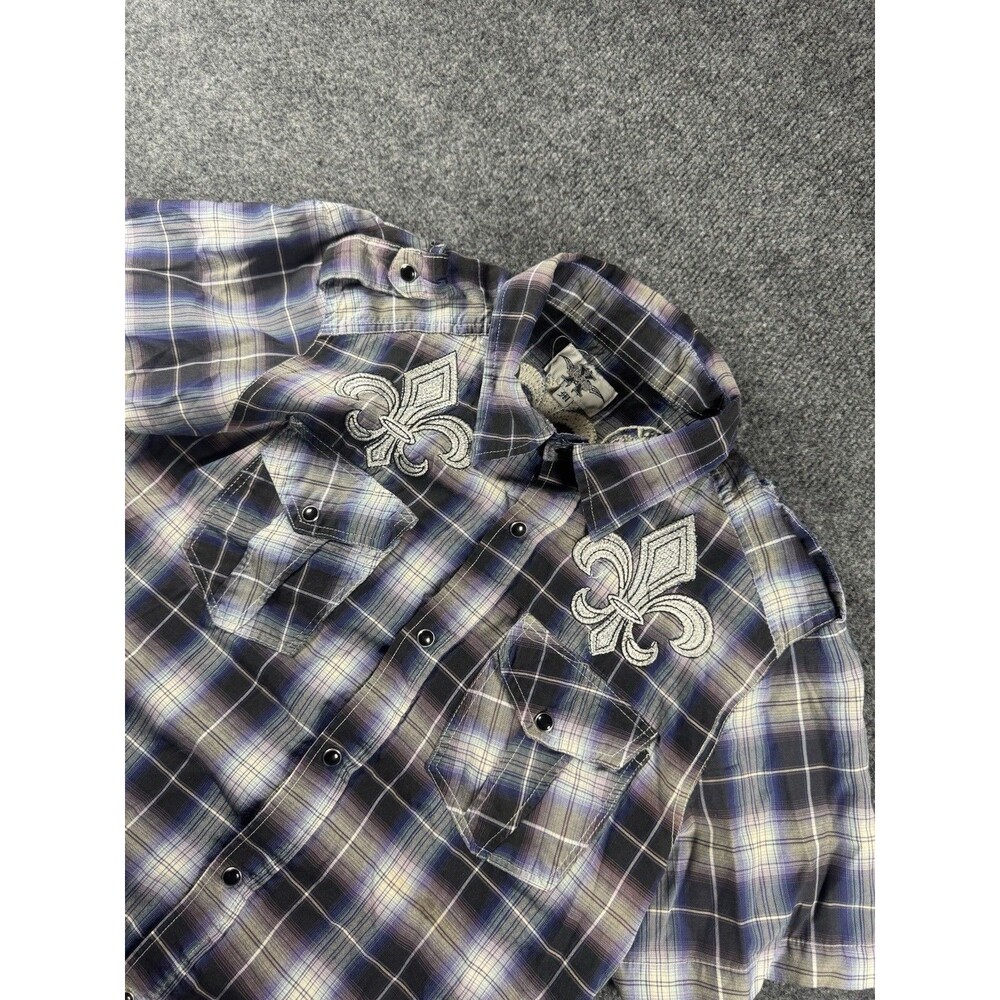 Men's Vintage Raw X Shirt Black Pearl Snap M Unique Embroidery Blue White Black